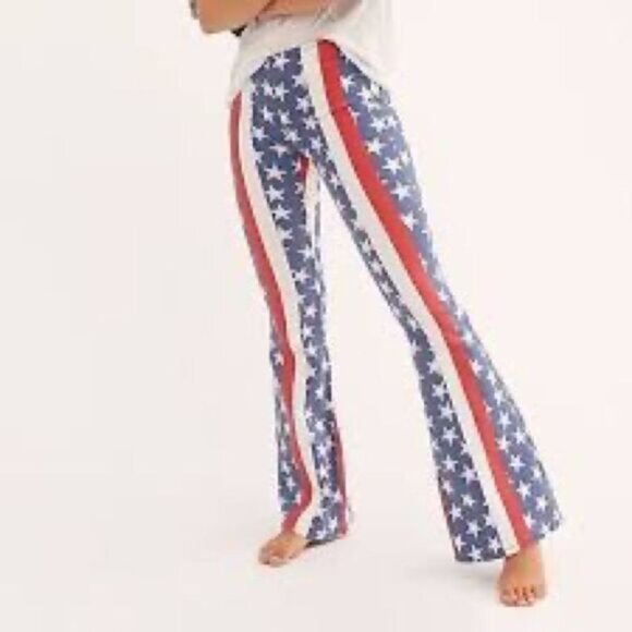 Rare Free People Stars and Stripes pull on Penny Flares Womens Sz 27 - Picture 2 of 12